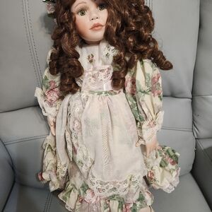 1993 Katz Asley Rose Doll Floral Dress Porcelain Doll
